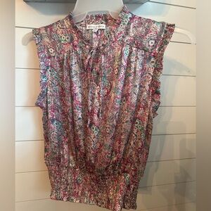 Womens smocked waisted paisley flowy blouse S